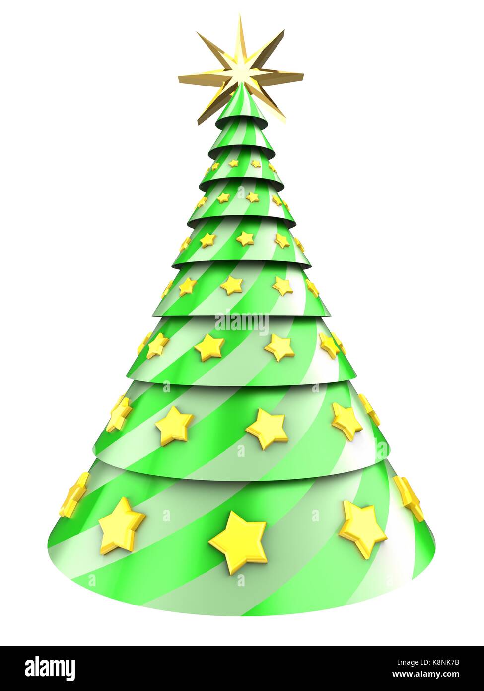 3d illustration of Christmas tree over white background with yellow ...
