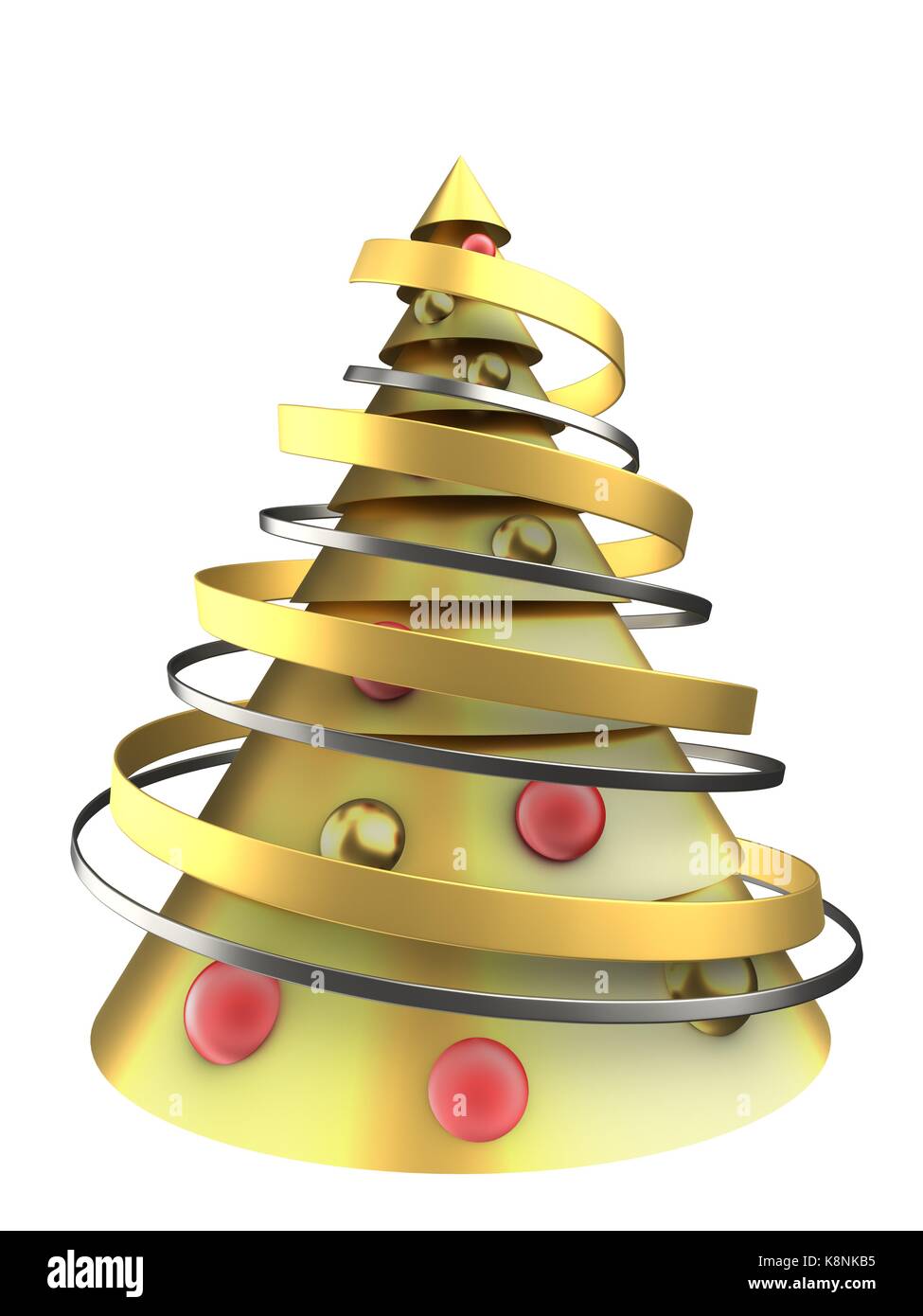 3d illustration of golden Christmas tree over white background with ...