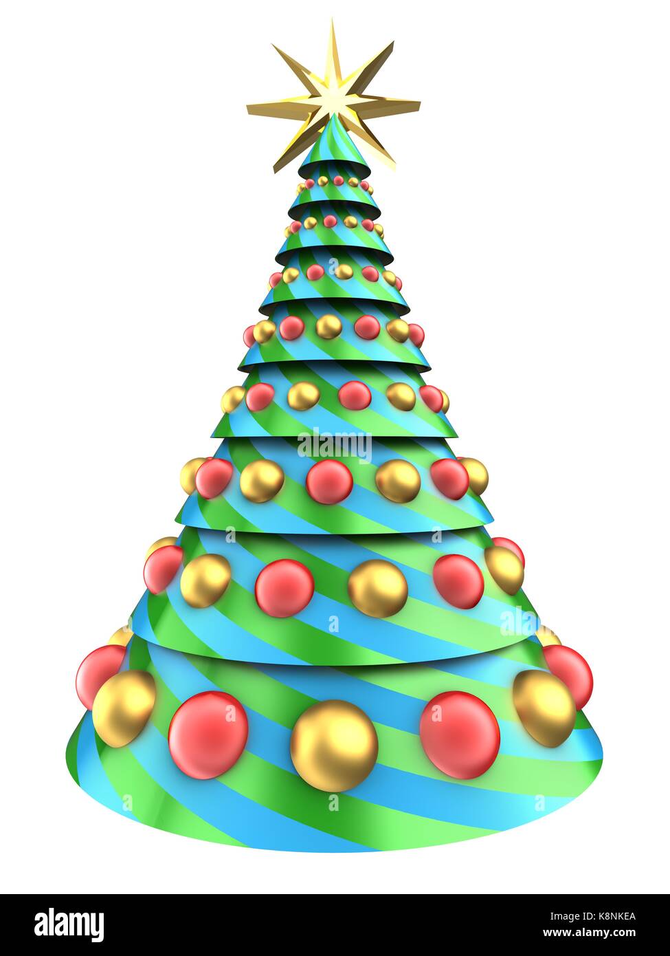 3d illustration of Christmas tree over white background with glass ...