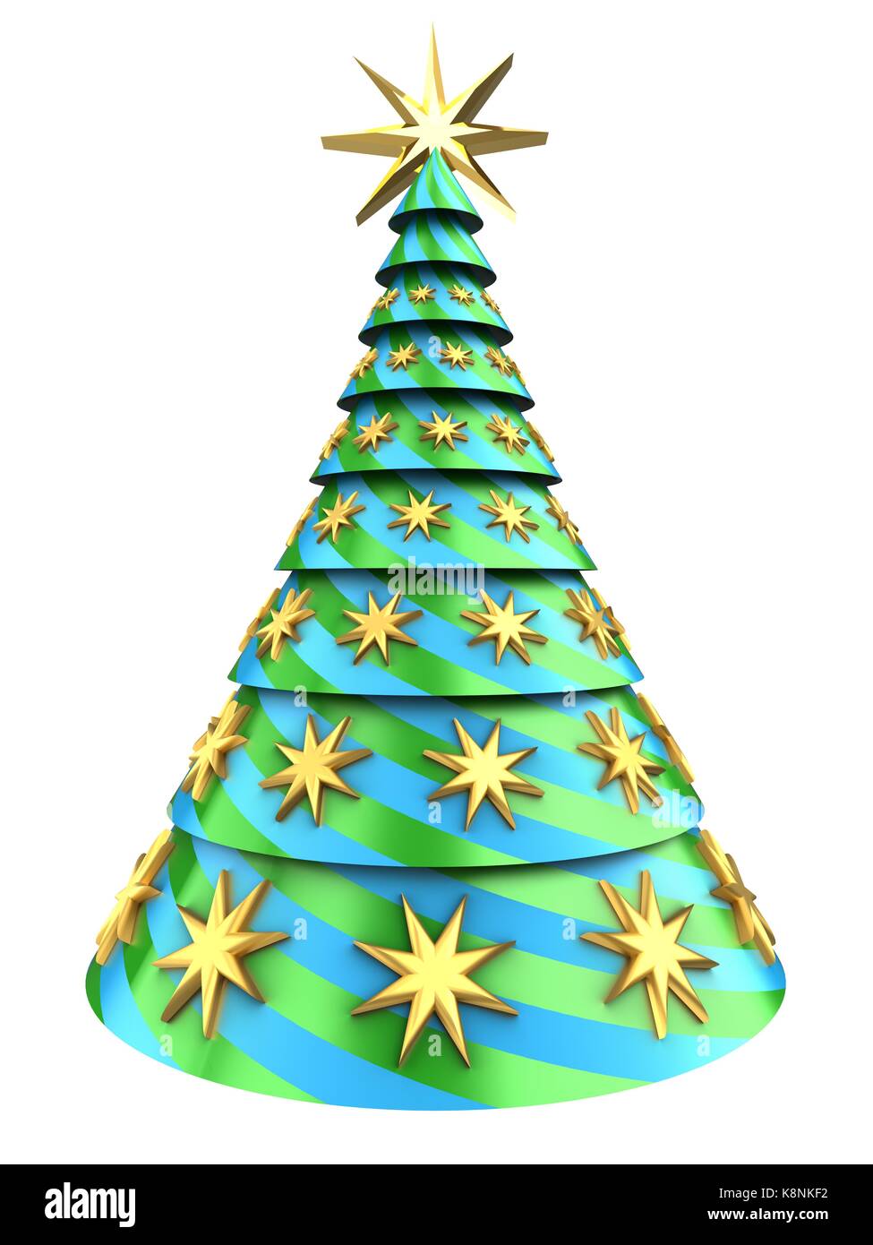 3d illustration of Christmas tree over white background with decoration ...