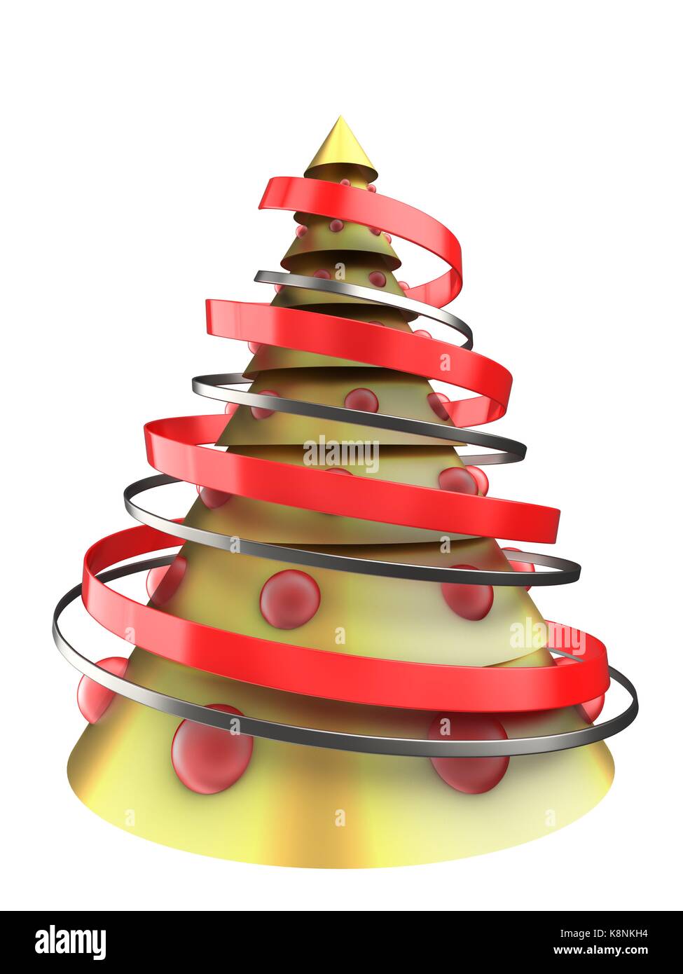 3d illustration of golden Christmas tree over white background with ...