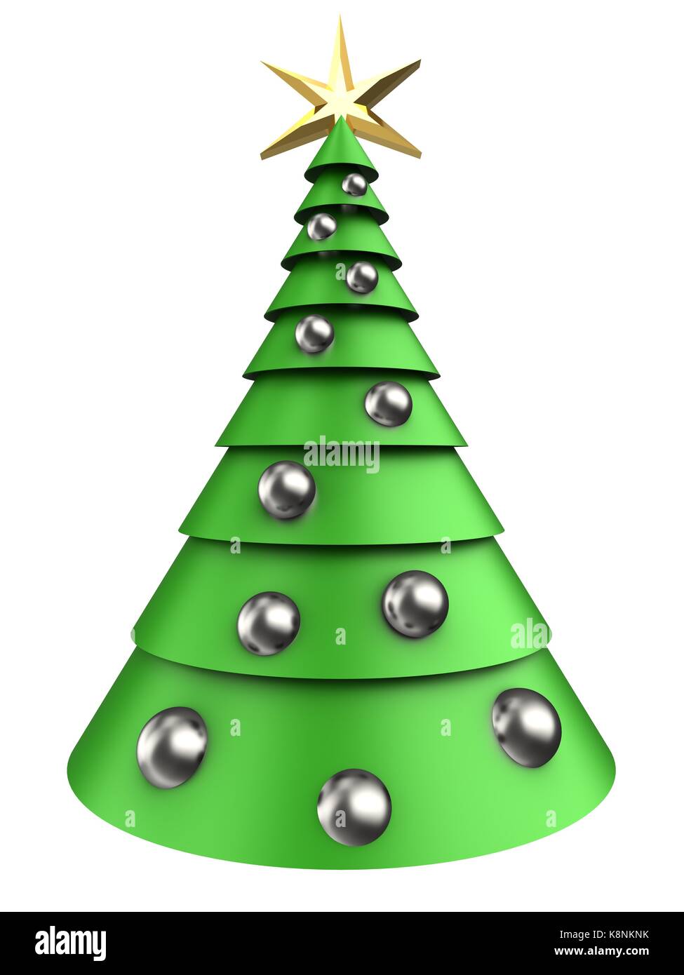 3d illustration of christmas tree over white background with mirror ...