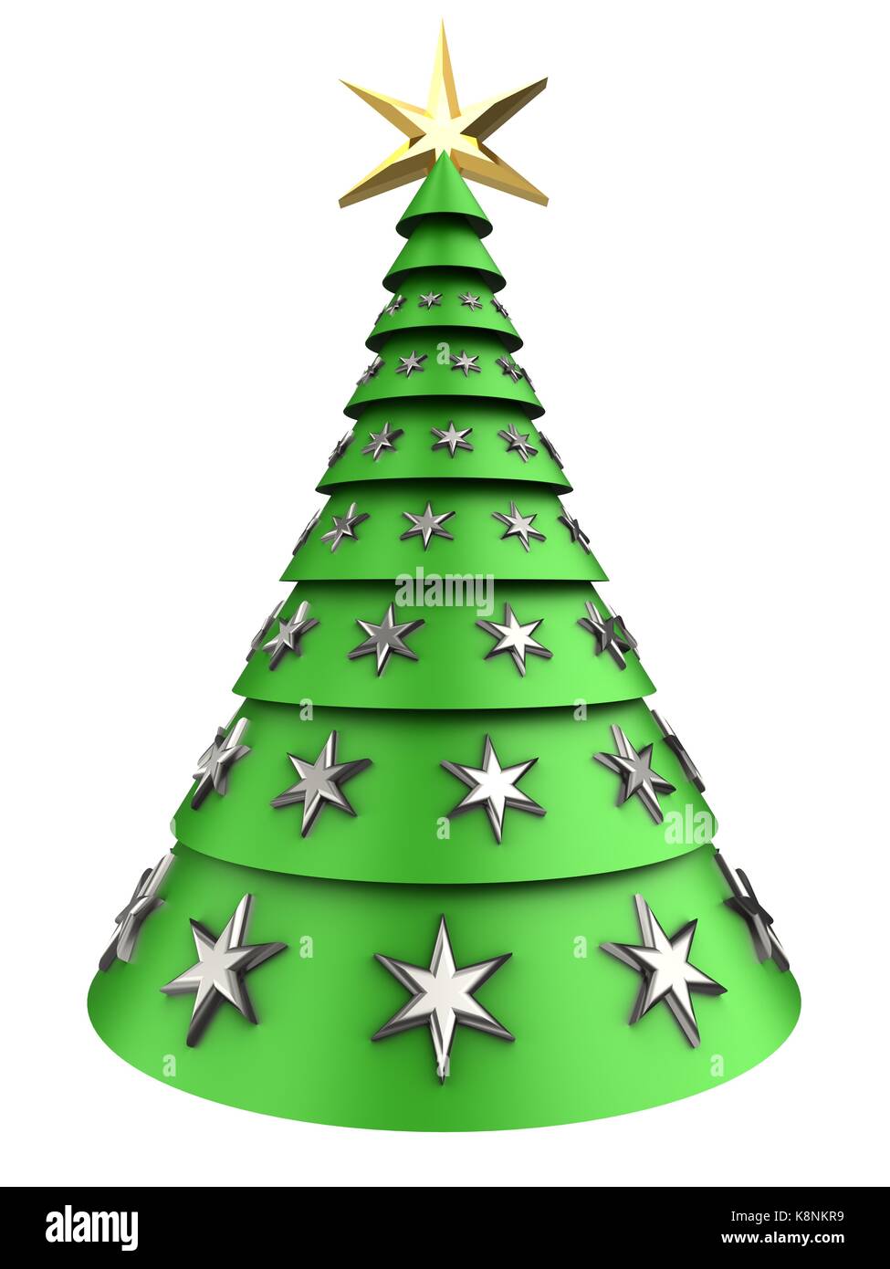 3d illustration of christmas tree over white background with stars ...