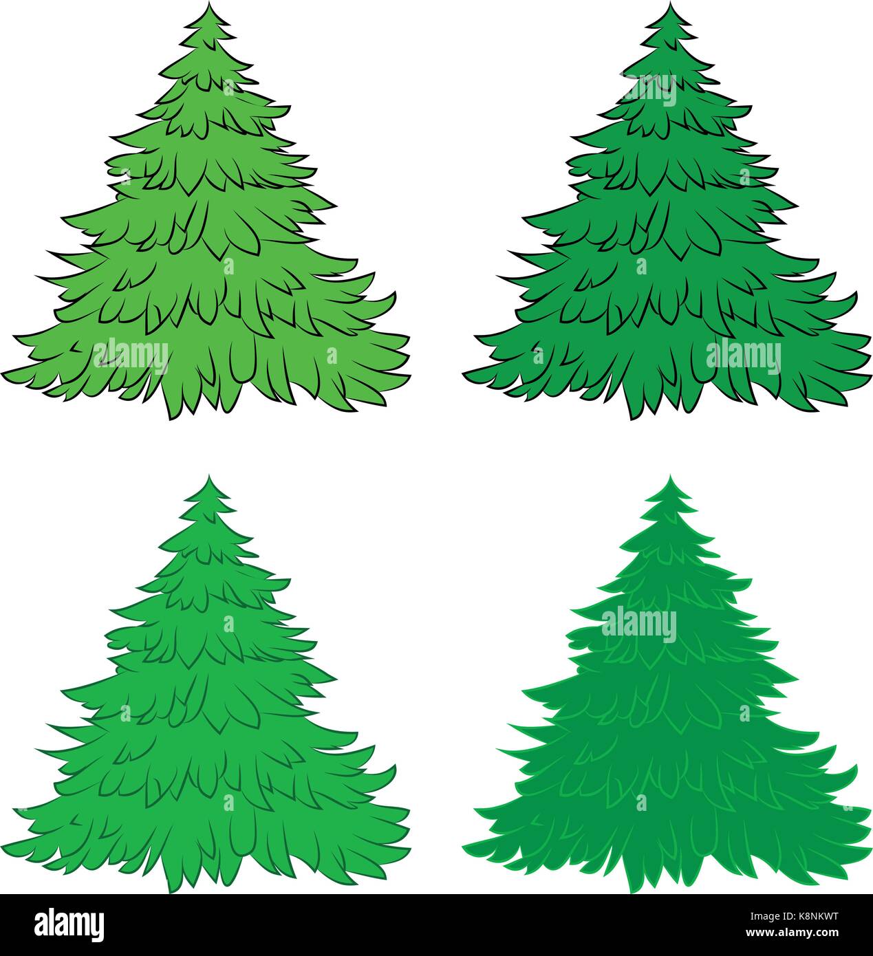 Christmas tree set, cartoon design for card,  icon, symbol. Winter vector illustration isolated on white background. Stock Vector