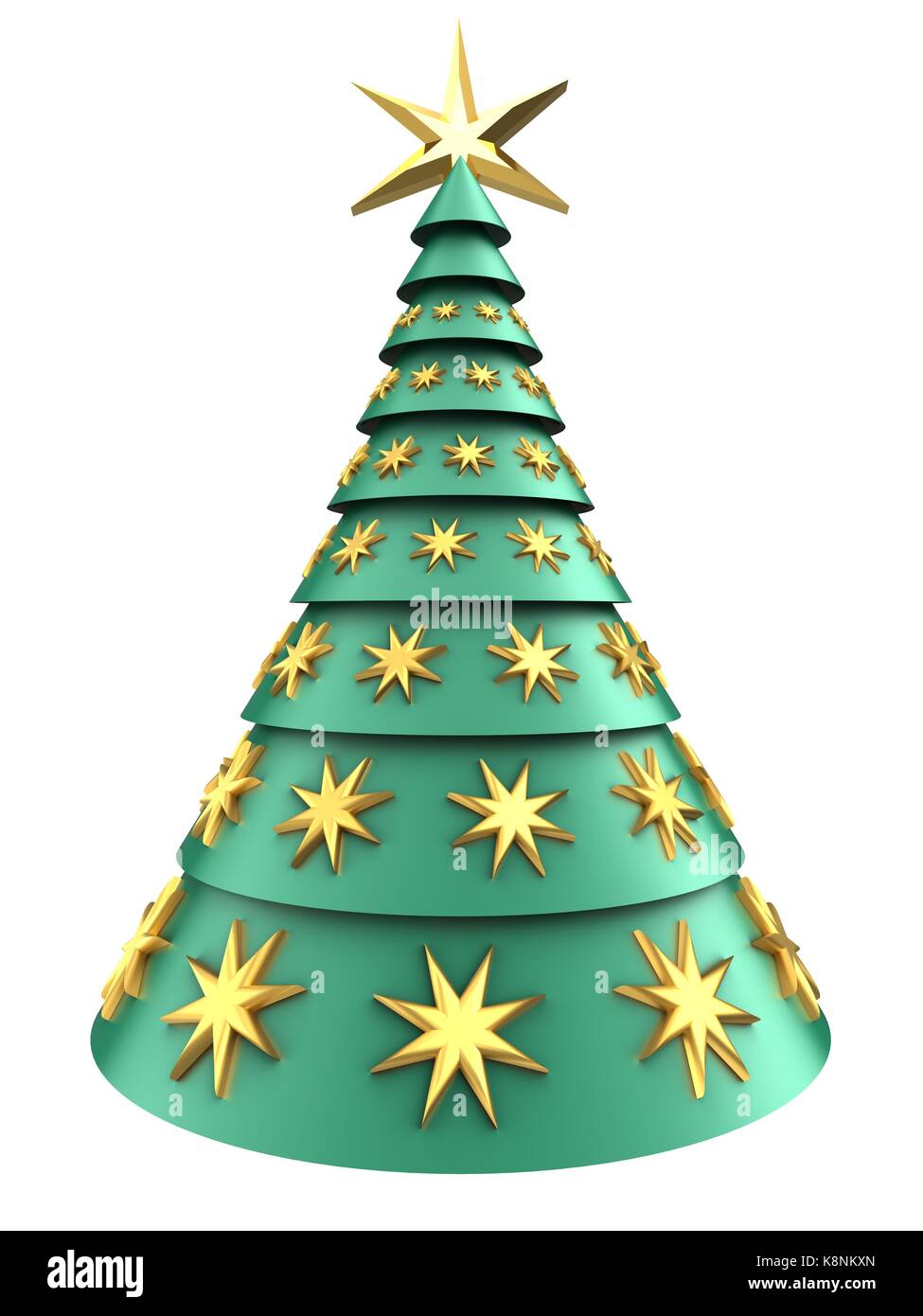 3d illustration of green and blue xmas tree over white background with ...