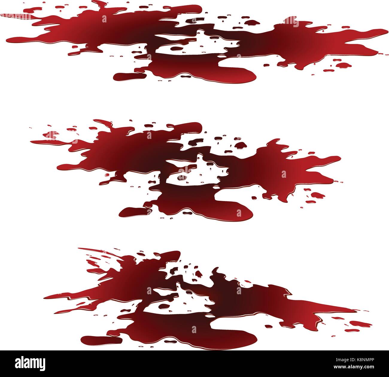 Blood puddle, red drop, blots, stain, plash od blood. Vector