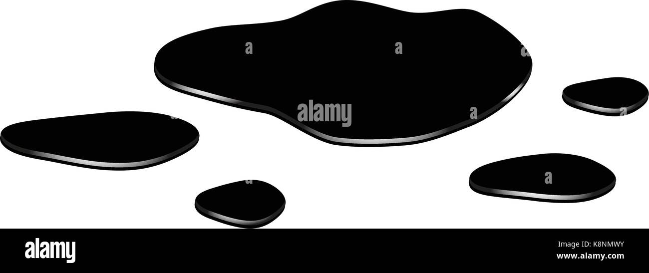 Puddle silhouette, black substance spill. stain, plash, drop. Vector illustration isolated on the white background Stock Vector