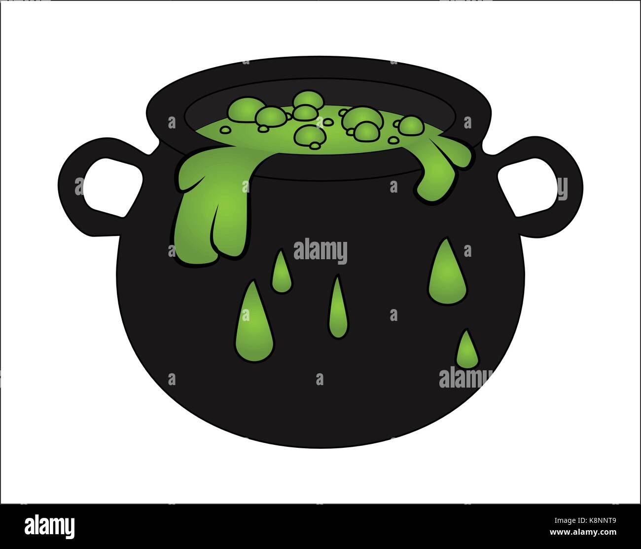 Witch cauldron with green potion, bubbling witches brew. Cartoon Vector illustration isolated on white background. Stock Vector