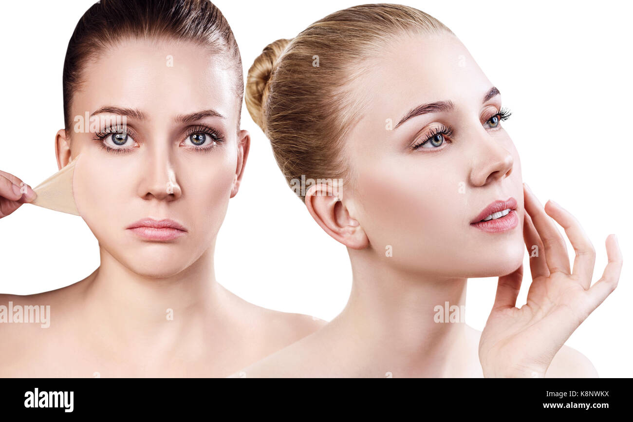 Woman remove her old dry skin from face Stock Photo Alamy