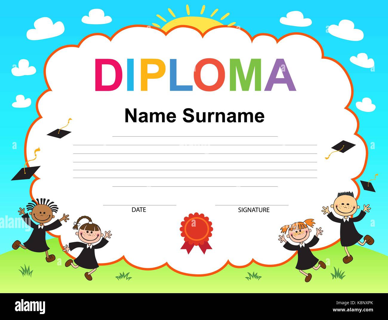 Kids Diploma certificate background design template Stock Vector Art ...