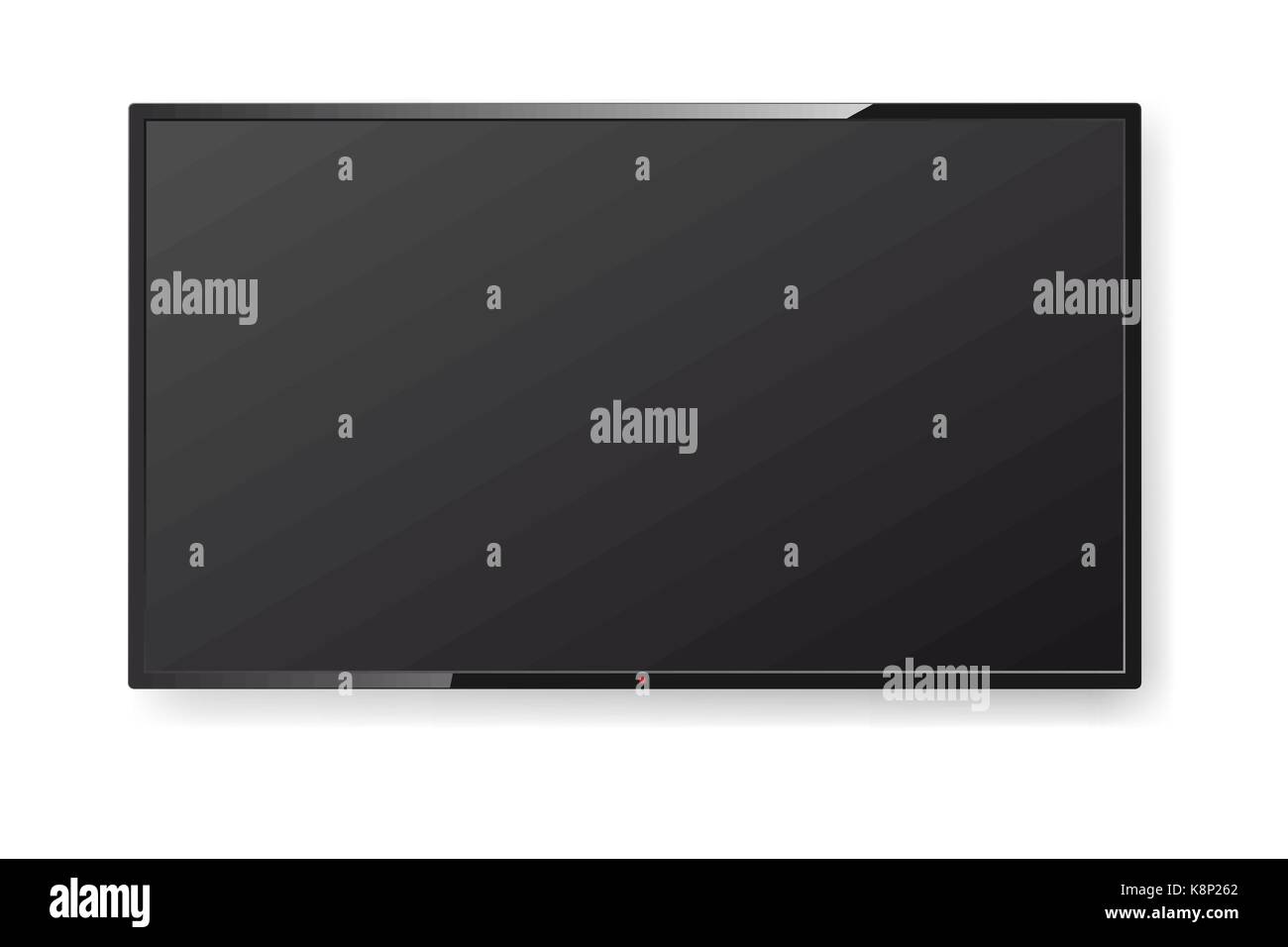Realistic TV screen hanging on the wall. Modern stylish TV lcd panel isolated. Large led computer monitor display mockup. Vector illustration Stock Vector