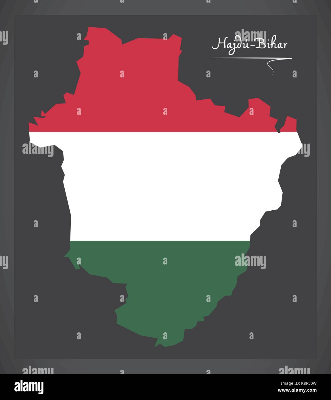 Hajdu-Bihar map of Hungary with Hungarian national flag illustration Stock Vector