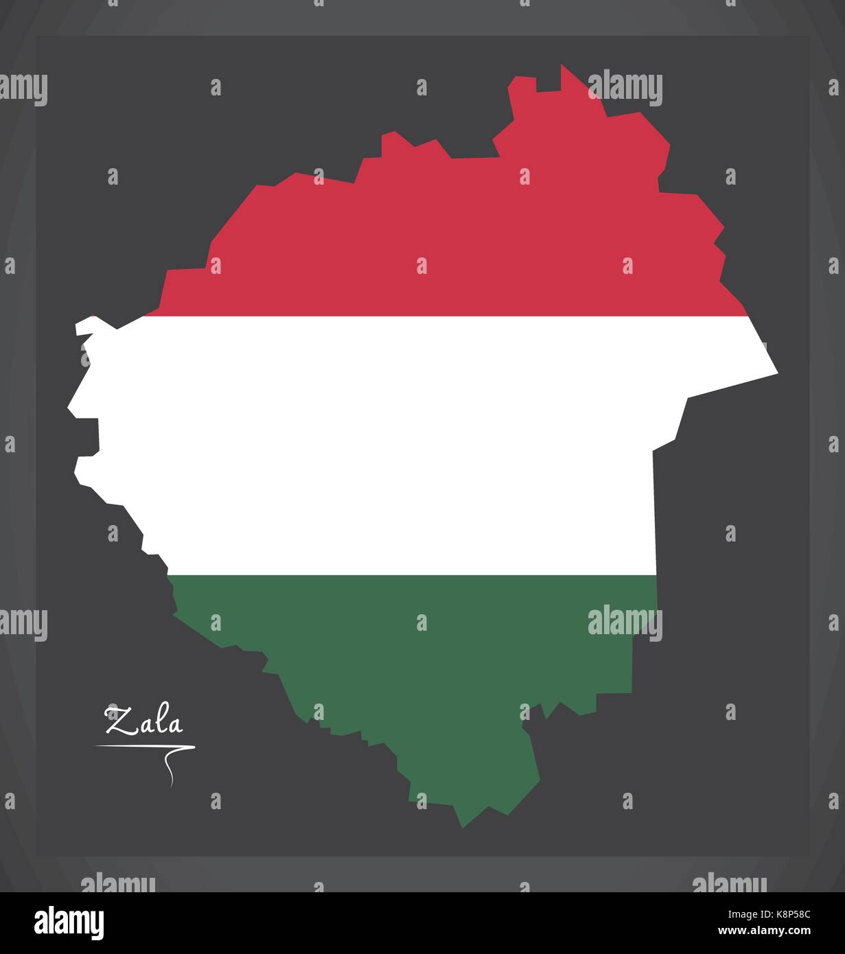 Zala map of Hungary with Hungarian national flag illustration Stock Vector