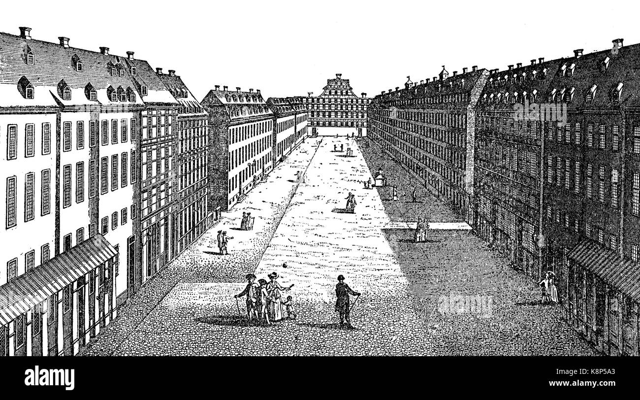 the court of the Orphanage of Halle, Germany, Hof des Waisenhaus zu Halle, 1750, Deutschland, digital improved reproduction of a woodcut, published in the 19th century Stock Photo