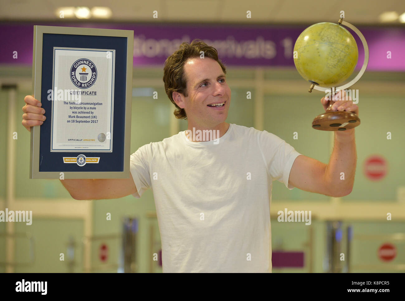 Adventurer Mark Beaumont who set a new world record for cycling around the world in 80 Days. Stock Photo