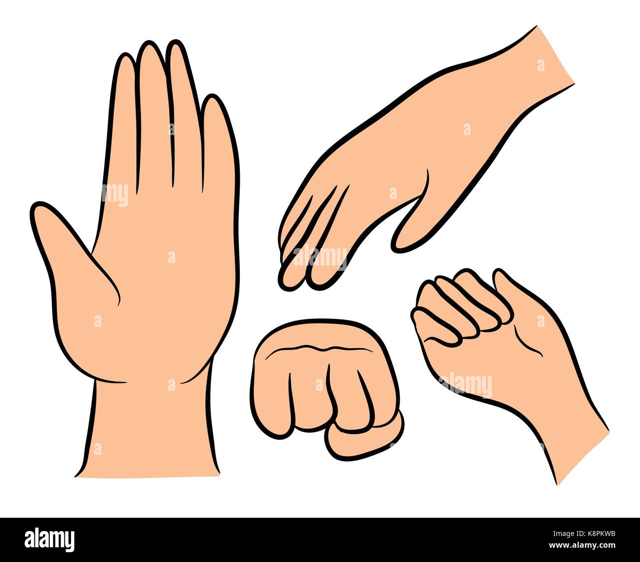 Image of cartoon human hand gesture set. Vector illustration isolated on white background. Stock Vector