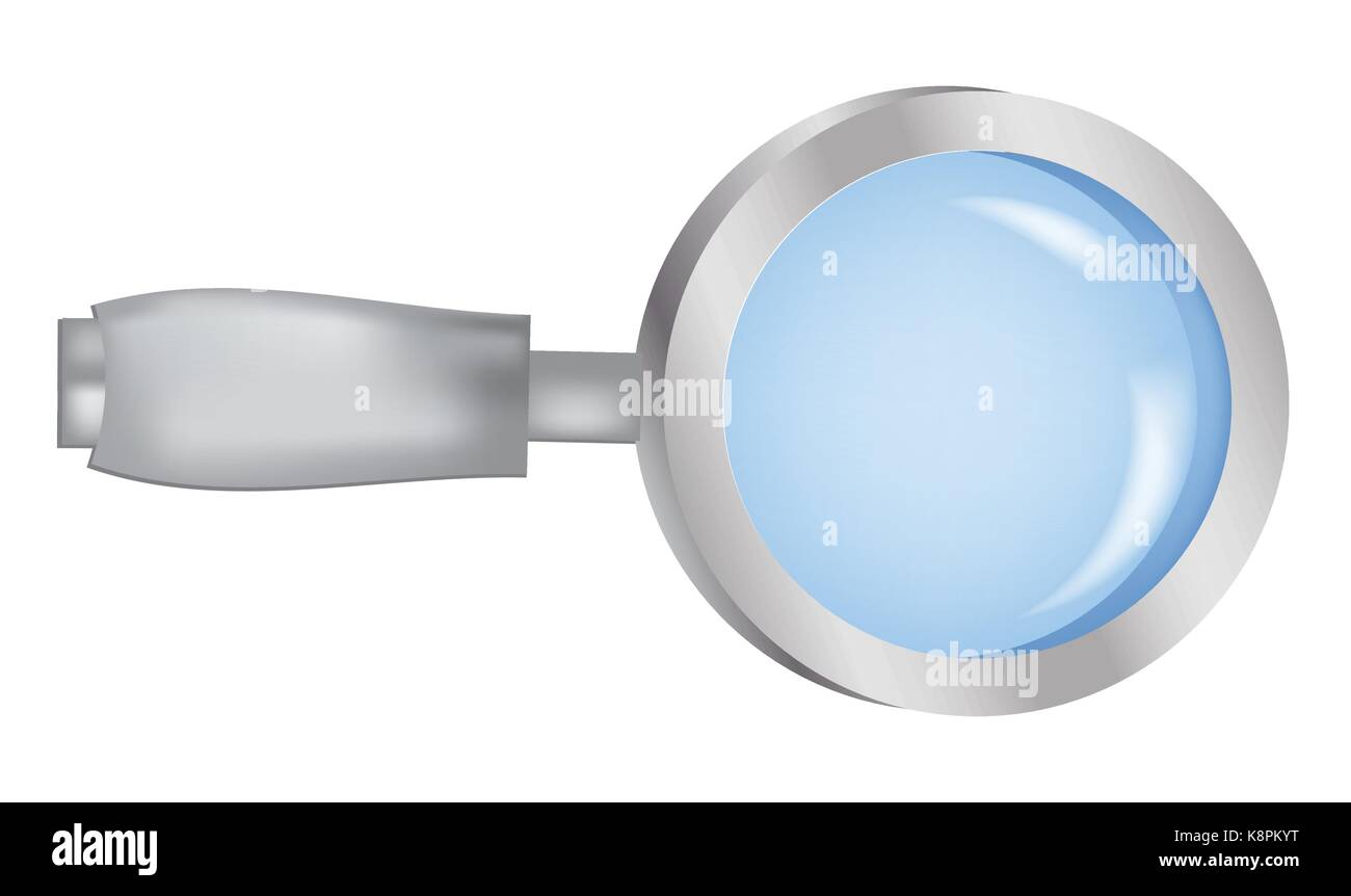 Image of realistic Magnifying glass, magnifier, detective attribute, searching item. Vector illustration isolated on white background. Stock Vector