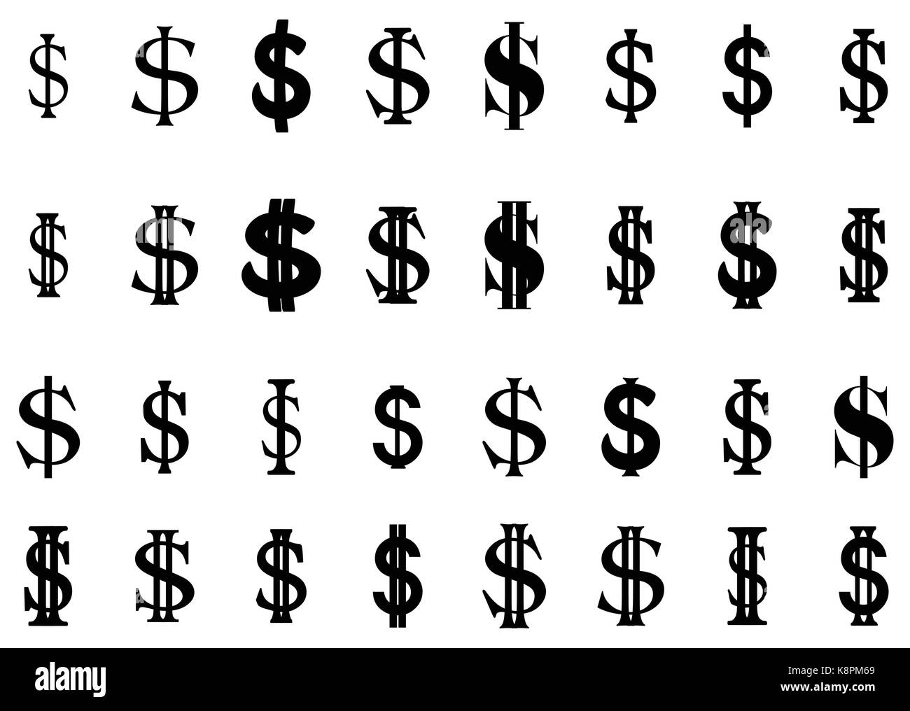Set of flat simple us dollar sign set.  silhouette vector illustration isolate on white background Stock Vector