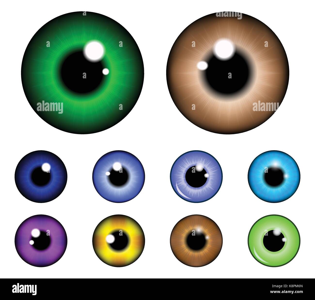 Set of pupil of the eye, eye ball, iris eye. Realistic vector