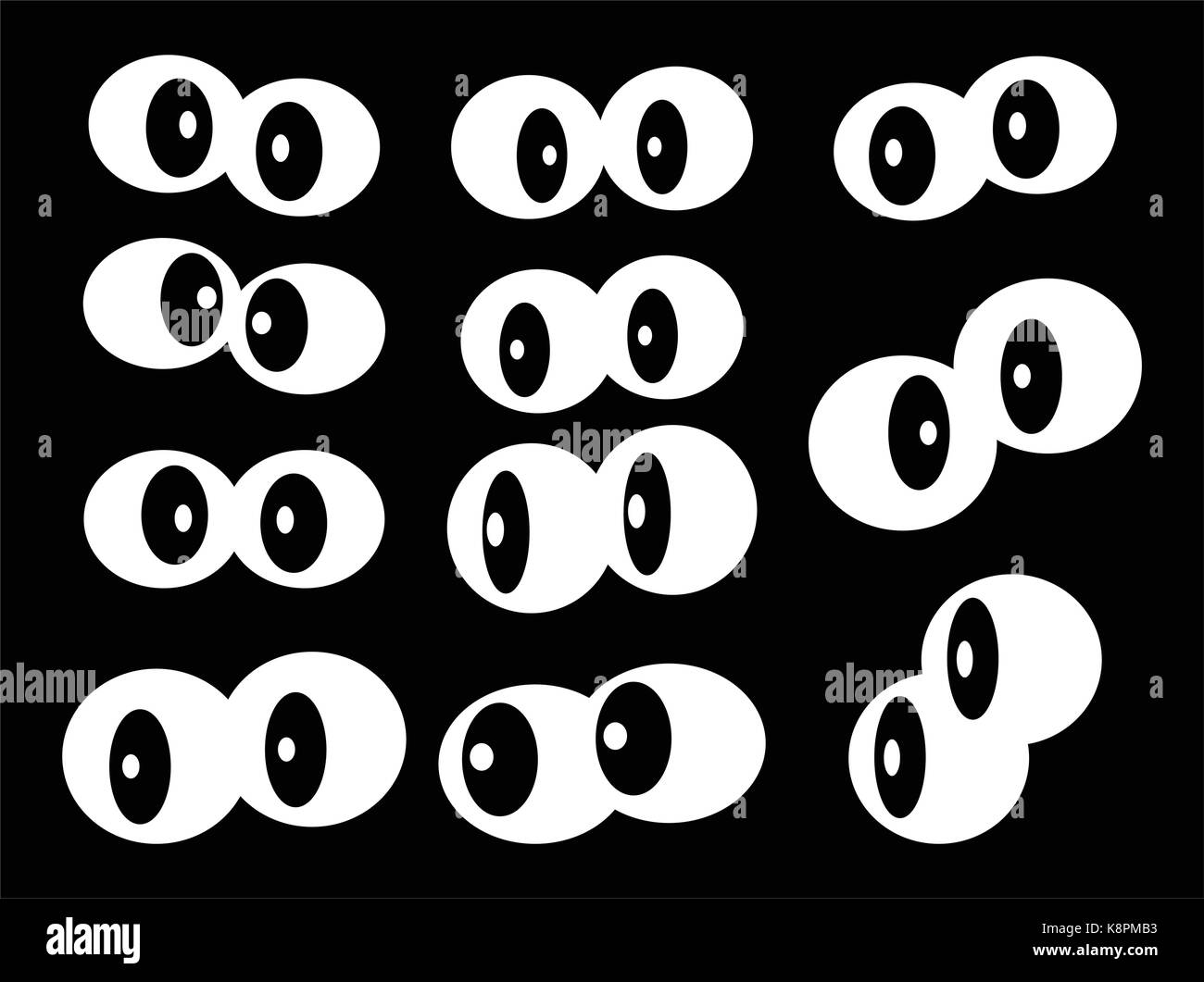 Vector cartoon eyes set isolated on black background Stock Vector Image