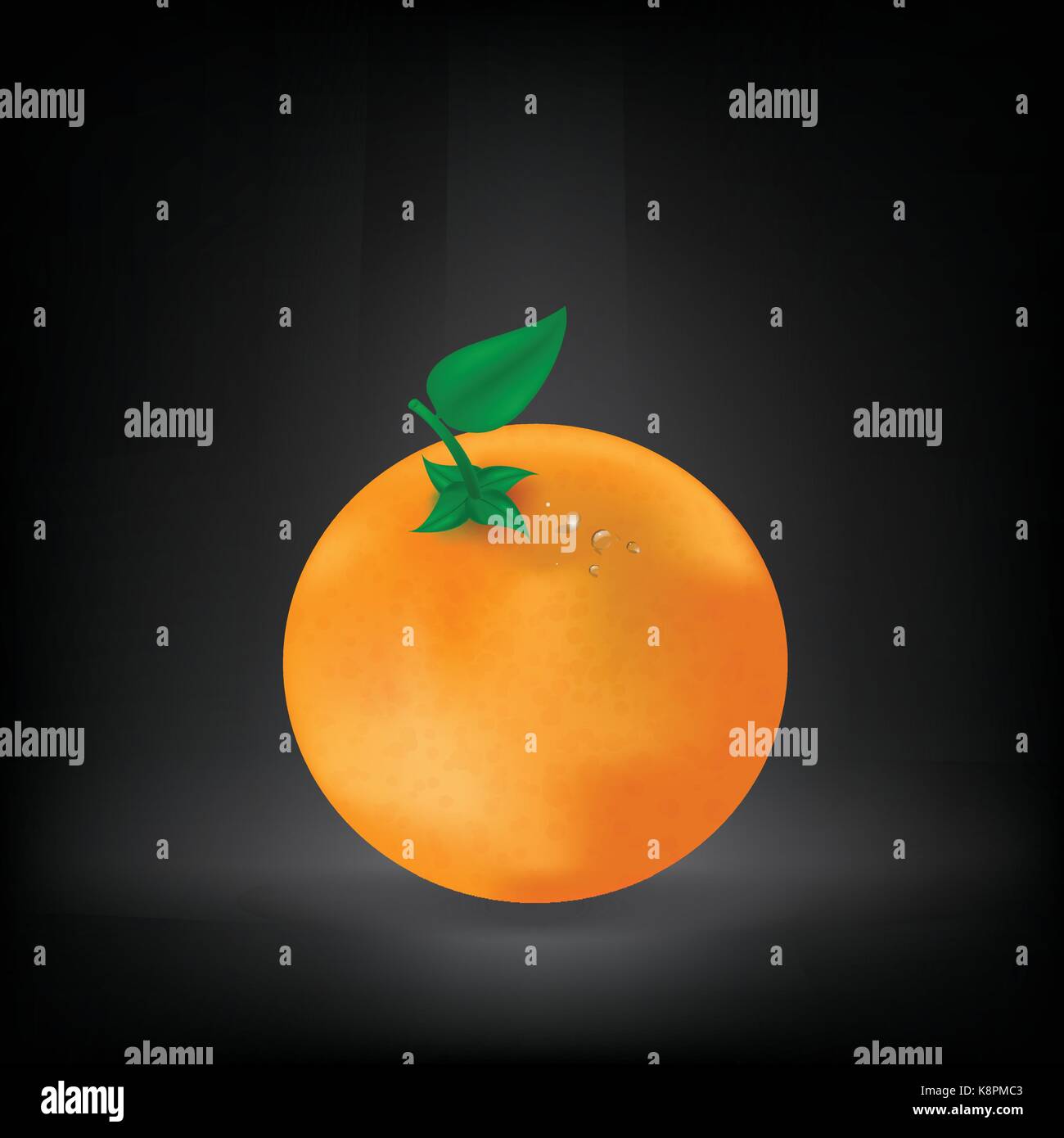 Realistic vector illustration of orange fruit with green leaves. On ...