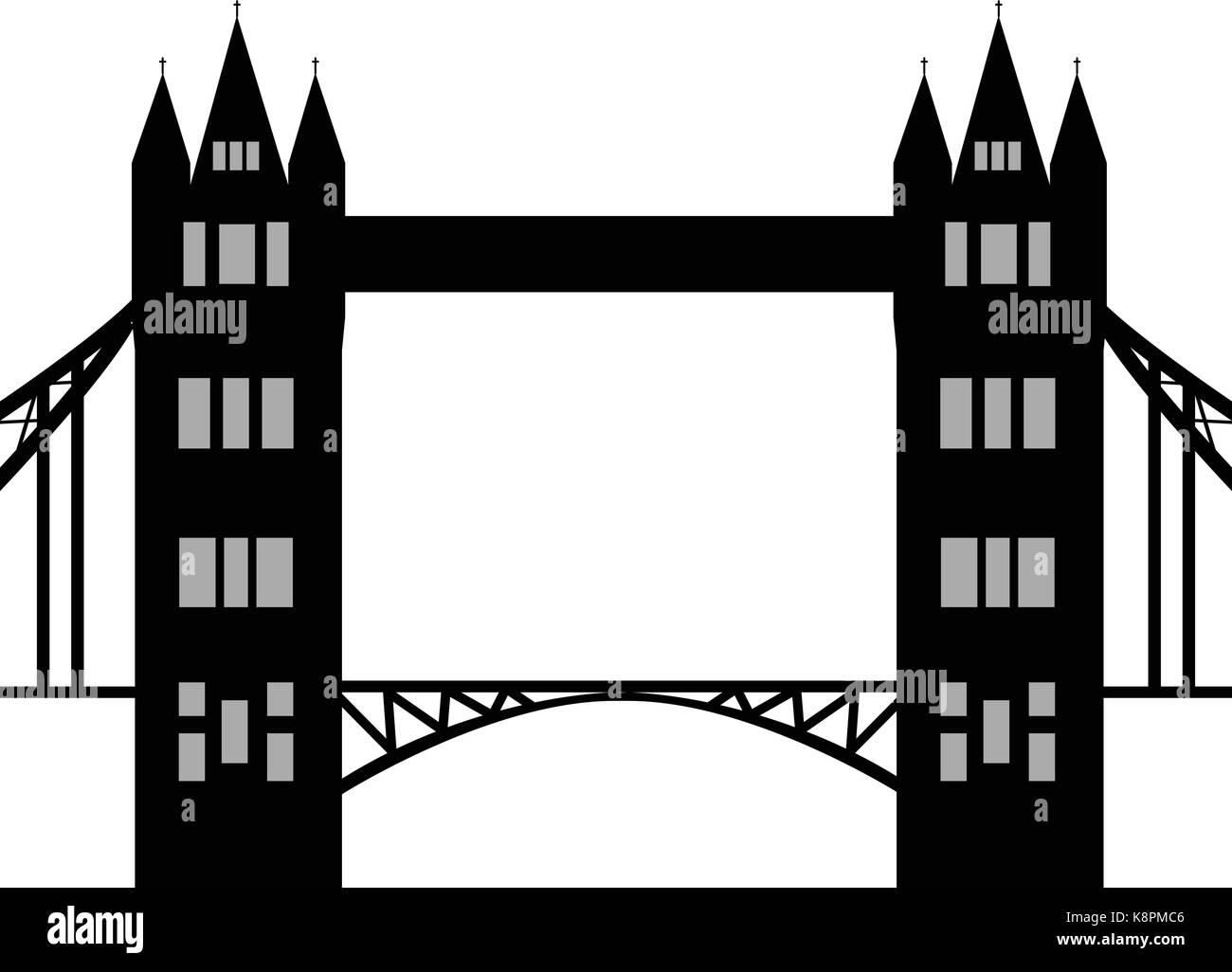 Image of cartoon Tower bridge silhouette. Vector illustration isolated on white background. Stock Vector