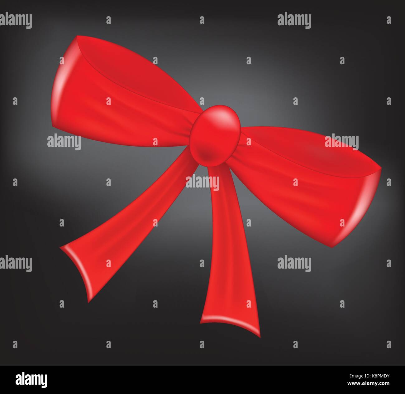Red realistic  ribbon bow on dark background. Vector illustration Stock Vector