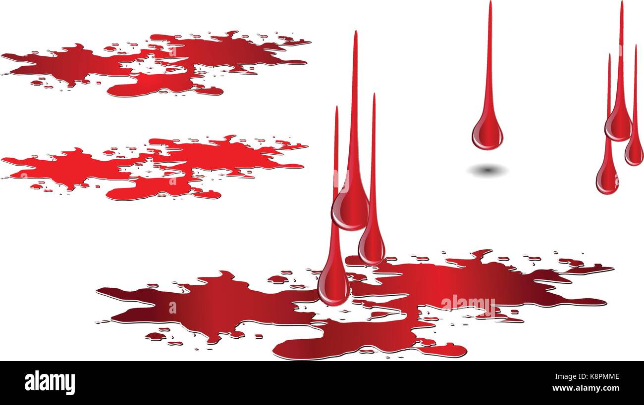 Dripping blood and puddle set isolated on white. Blood drop vector Stock Vector