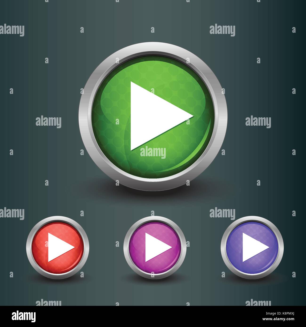 Set of isolated play, start glossy vector web buttons. Beautiful internet buttons. Stock Vector