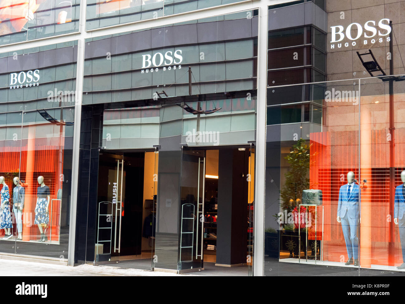 hugo boss luxury fashion wear store in manchester, england, uk, Stock Photo