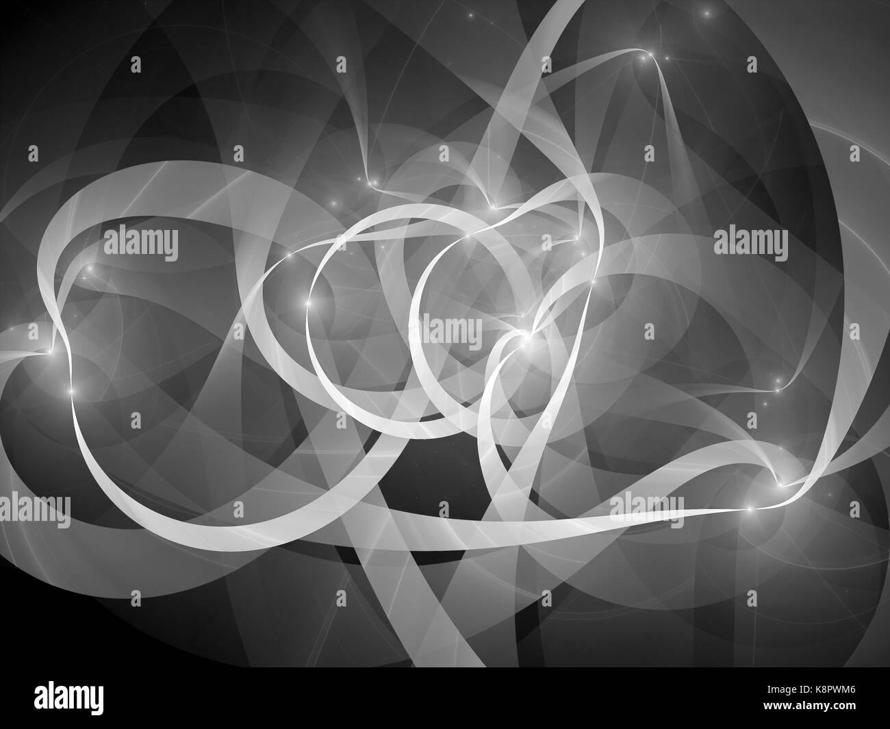 Glowing fiber optic texture in space, black and white, computer generated abstract background, 3D rendering Stock Photo