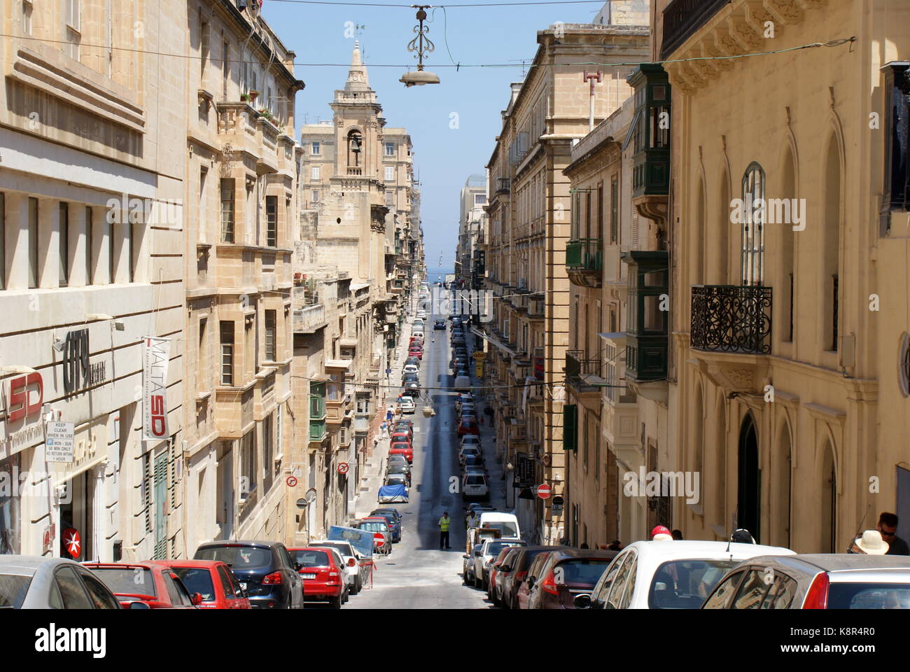 View down Old Bakery street (Triq L-ifran), Valletta, Malta Stock Photo