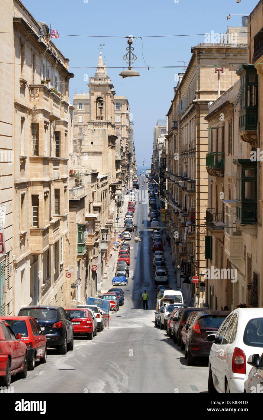 View down Old Bakery street (Triq L-ifran), Valletta, Malta Stock Photo