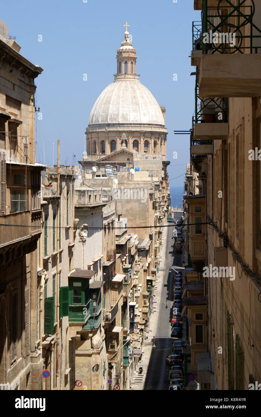 View down Archbishop street (Triq L'Arcisqof), Valletta, Malta Stock Photo