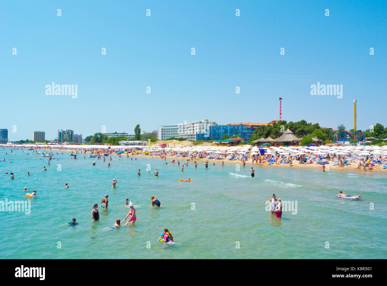 Beach, Sunny Beach, Bulgaria Stock Photo