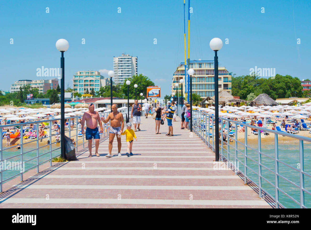 Main pier, Sunny Beach, Bulgaria Stock Photo