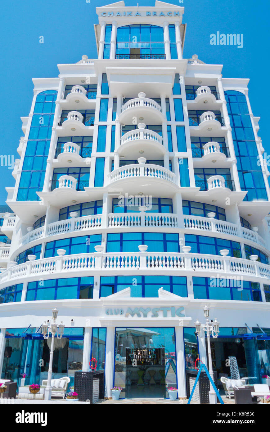 Hotel Chaika Beach, beach promenade, Sunny Beach, Bulgaria Stock Photo