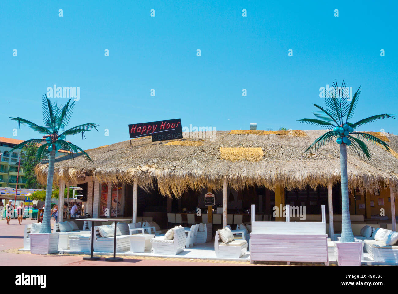 Beach bar, Sunny Beach, Bulgaria Stock Photo