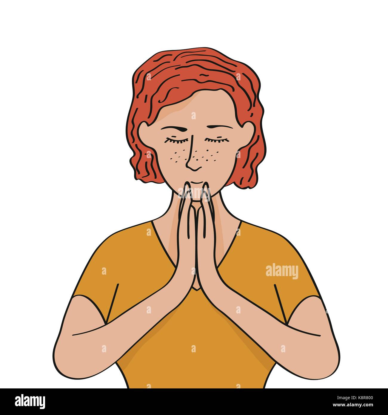 Relaxed caucasian woman meditating isolated on a white background Stock Vector