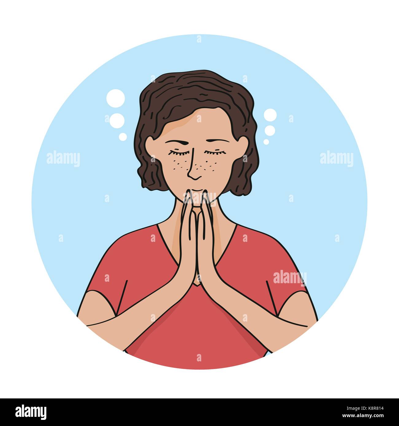 Relaxed caucasian woman meditating isolated on a blue background Stock Vector