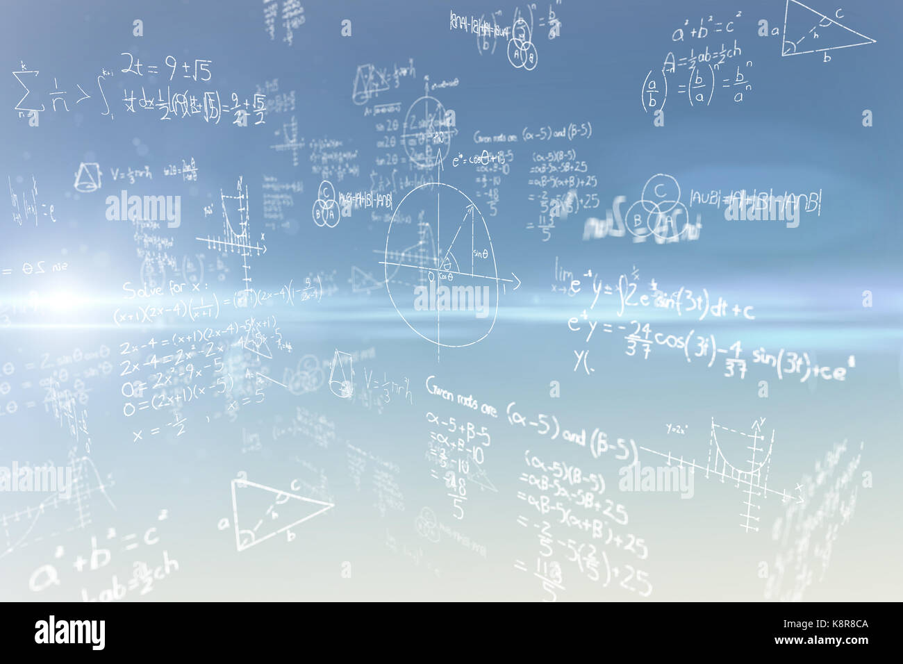 Equations on black background against blue and yellow sky Stock Photo ...