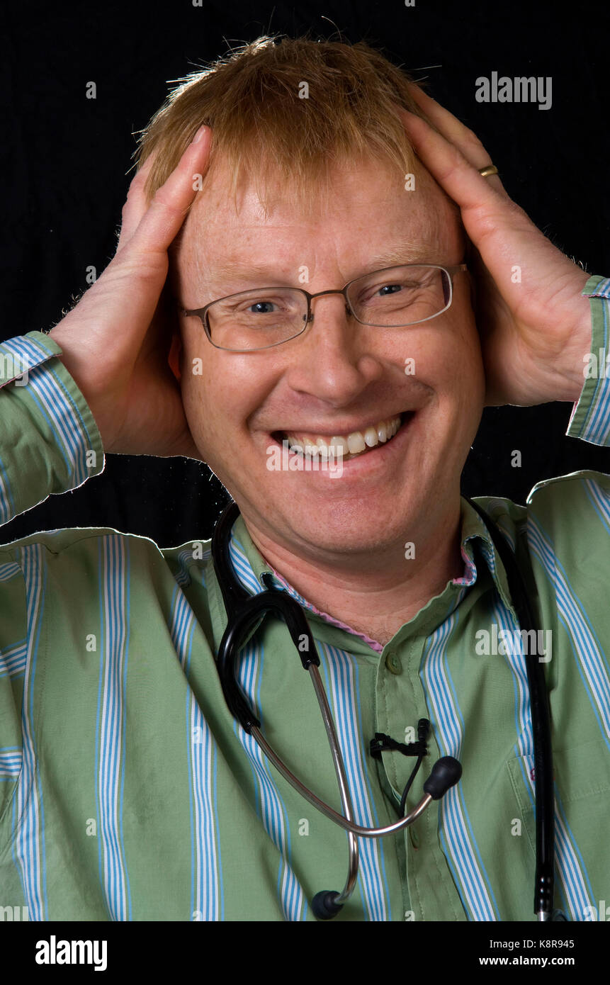 Dr.Phil Hammond with his resuscitation dummy used for his comedy stage show. Stock Photo