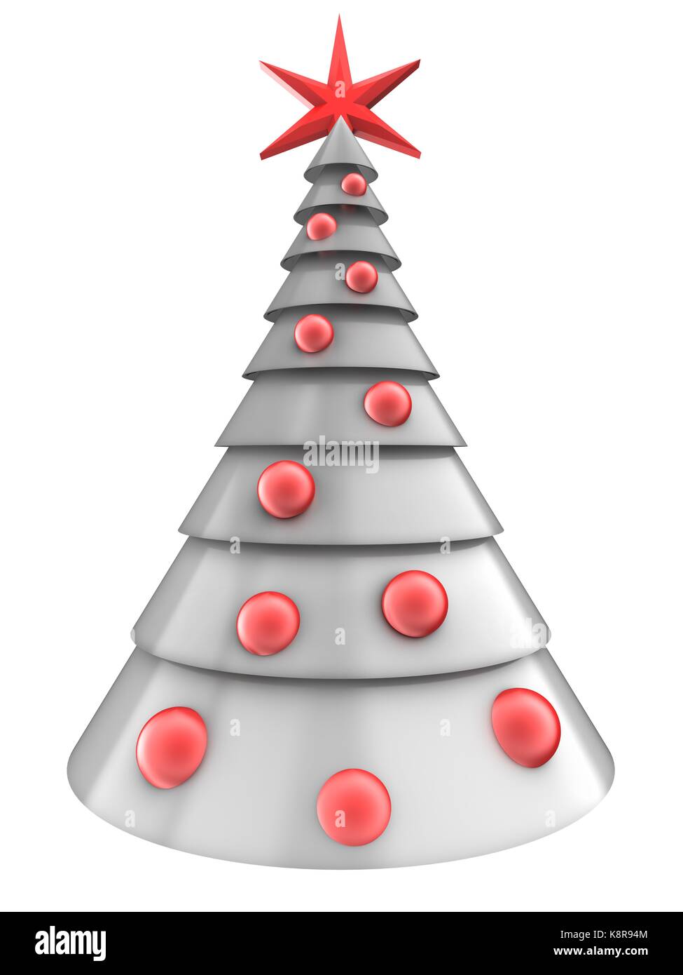 3d illustration of white Christmas tree over white background with red ...