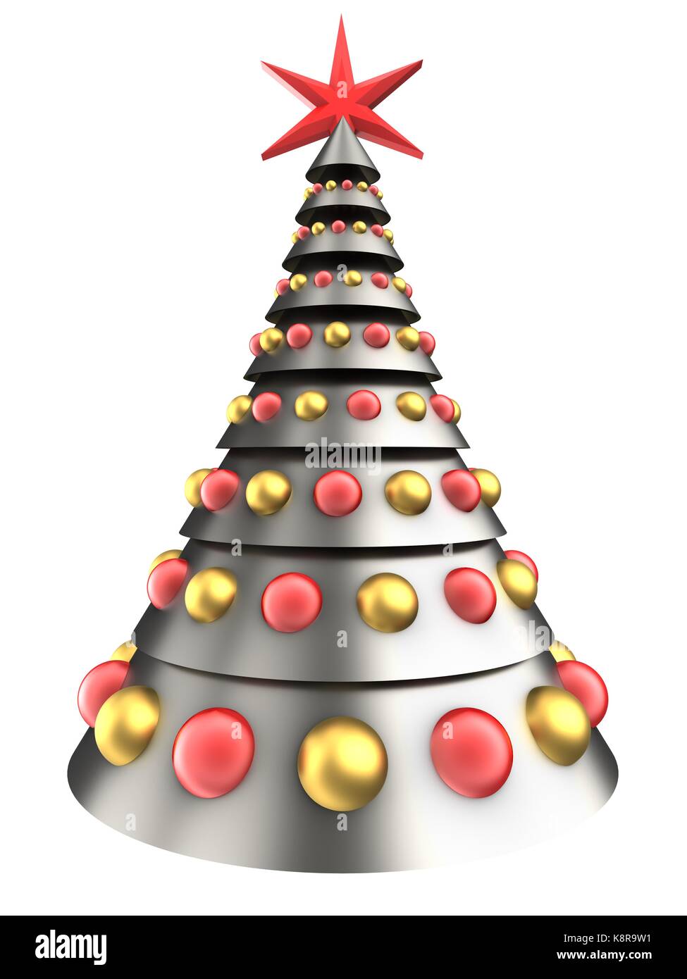 3d illustration of metal Christmas tree over white background with ...