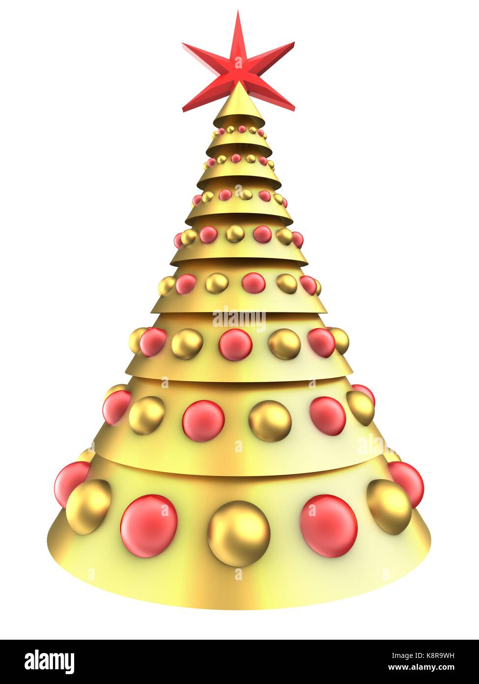 3d illustration of golden Christmas tree over white background with ...