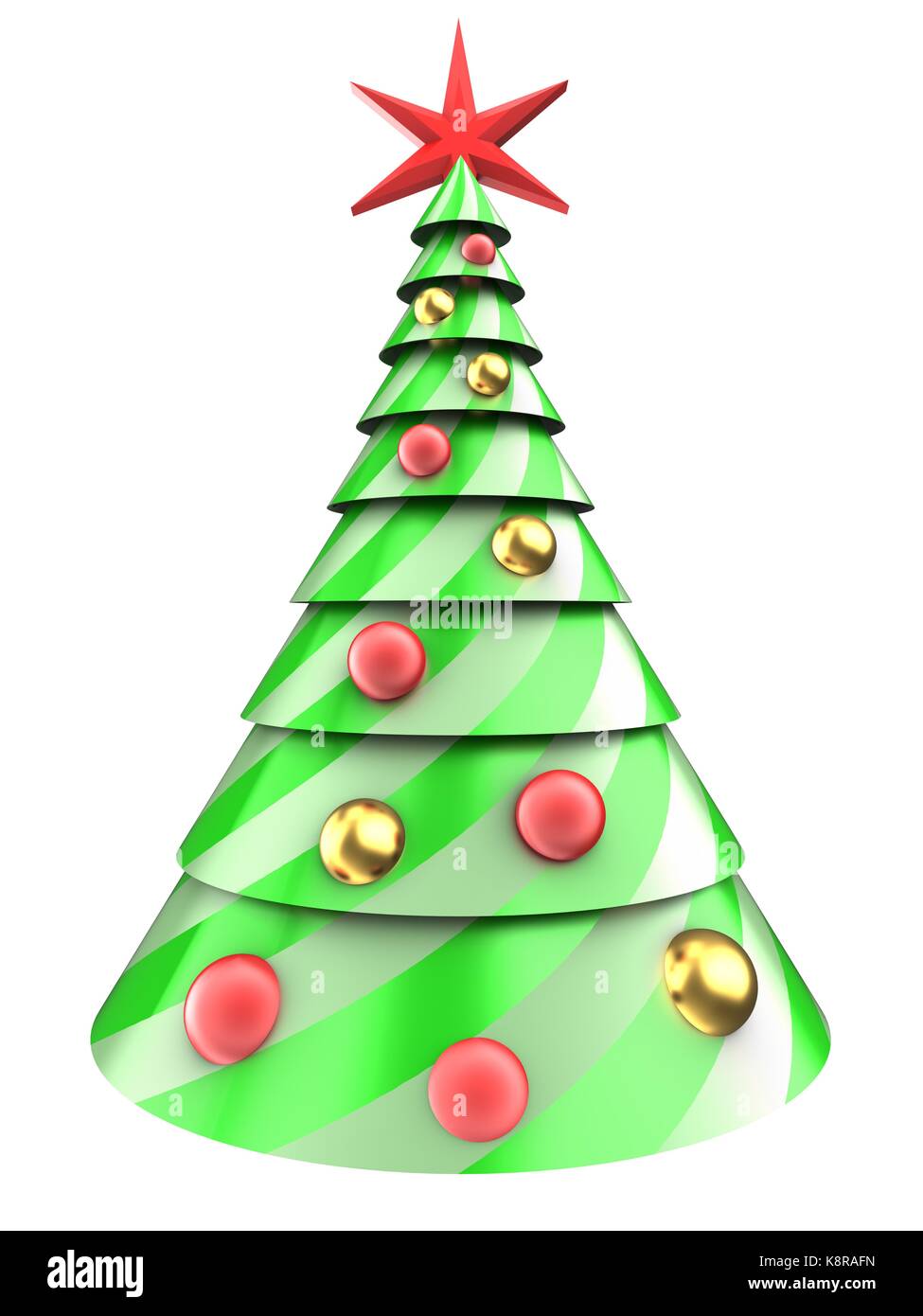 3d illustration of Christmas tree over white background with balls ...