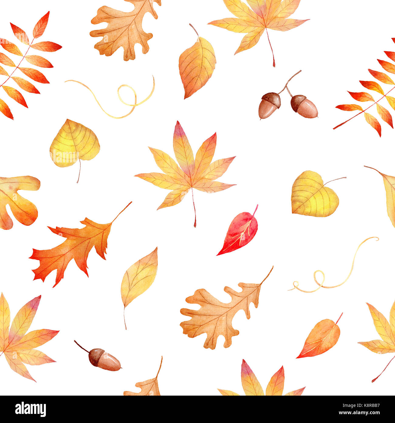 Watercolor seamless hand drawn pattern with autumnal colorful leaves ...