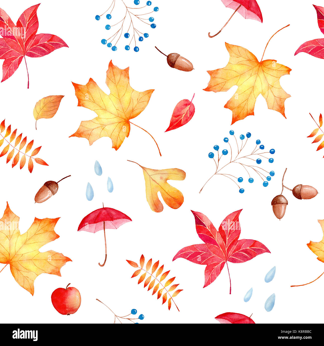 Hand drawn watercolor seamless pattern autumn theme with colorful ...