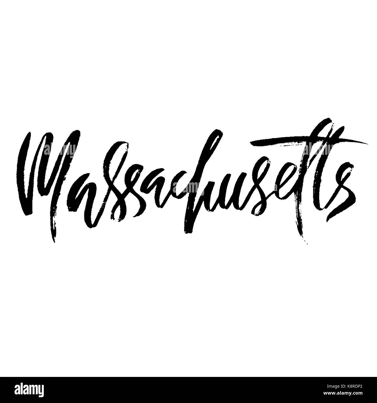 Massachusetts. Modern dry brush lettering. Retro typography print ...