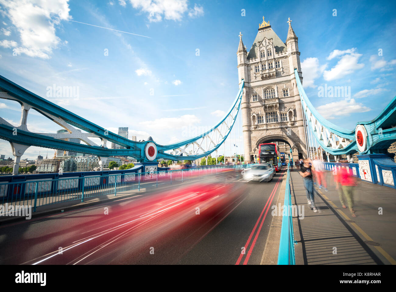 Traffic on Tower Bridge, Motion Blur, Tower Bridge, London, London, England, Great Britain Stock Photo
